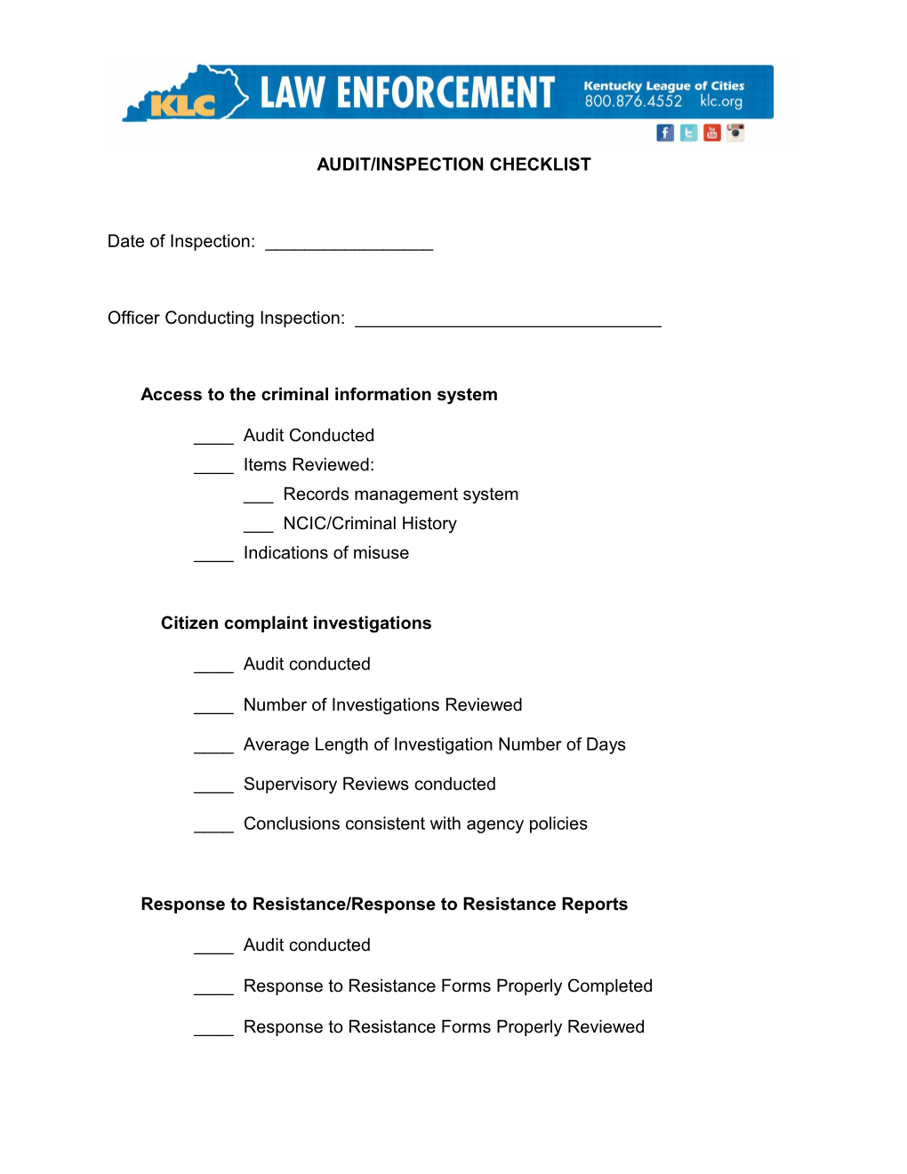 Audit/Inspection Checklist