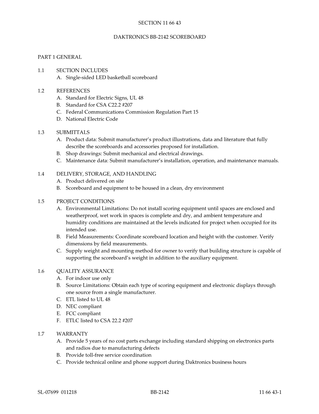 BB-2142 Architect Specifications