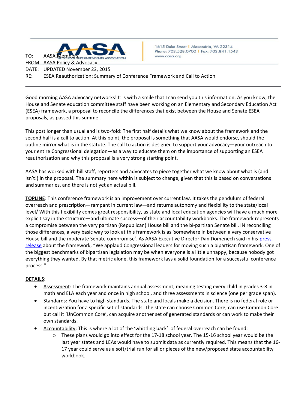 FROM:AASA Policy & Advocacy