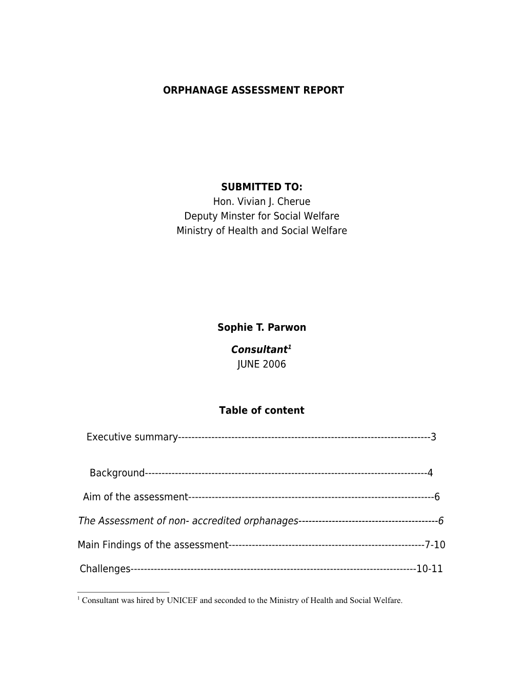 Orphanage Assessment Report