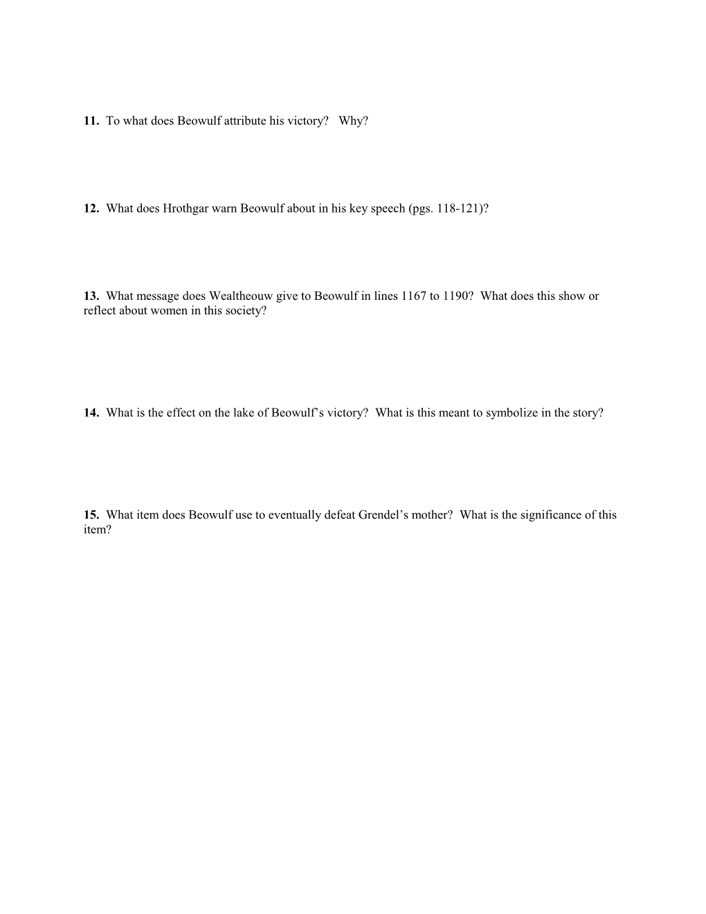 Reading Comprehension Questions Part 2 of Beowulf