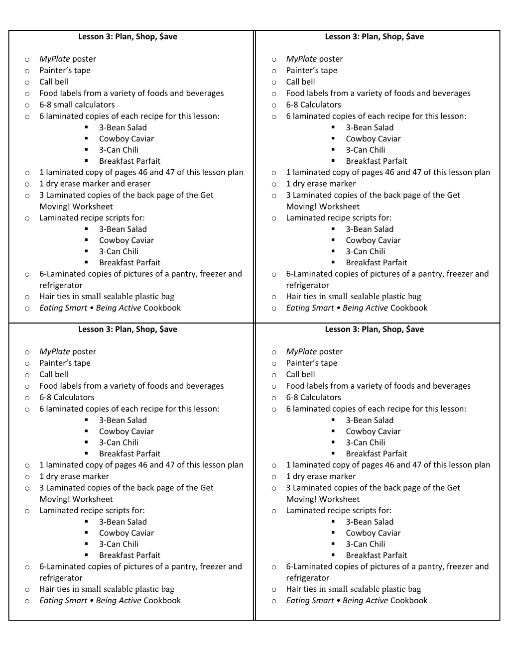 Food Labels from a Variety of Foods and Beverages