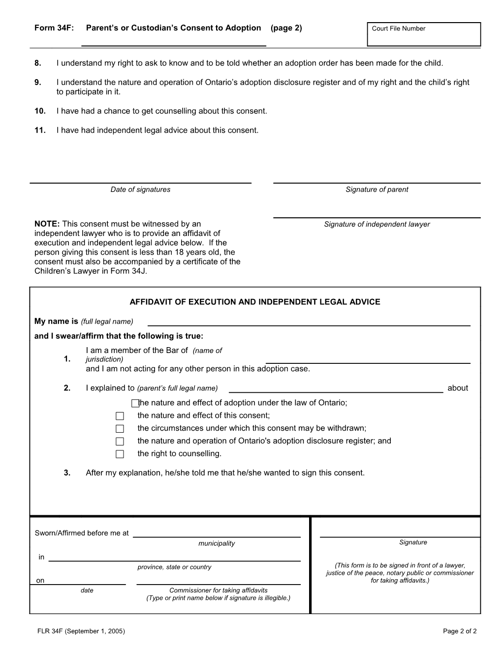 Form 34F Parent S Or Custodian S Consent to Adoption