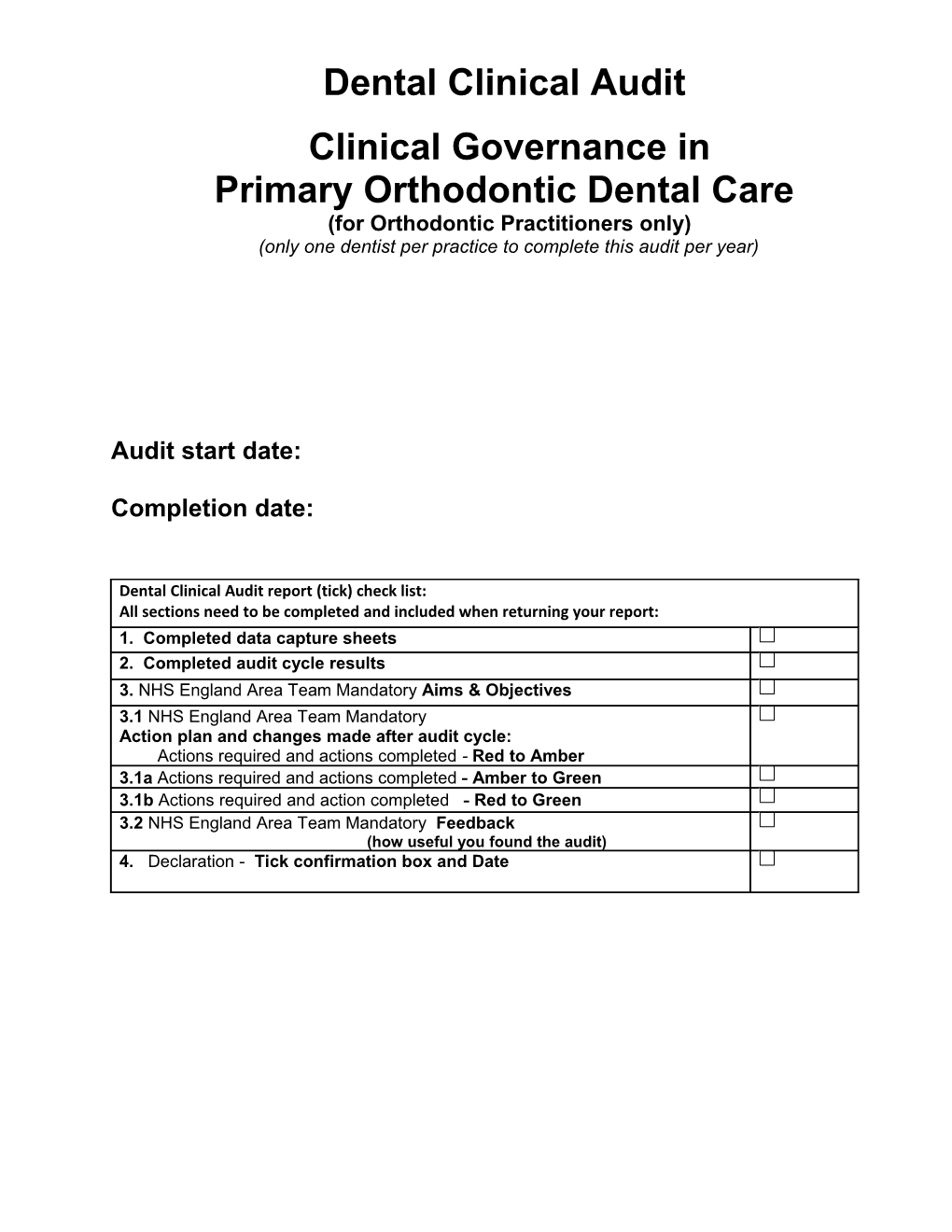 Clinical Audit for Pds Dental Performers