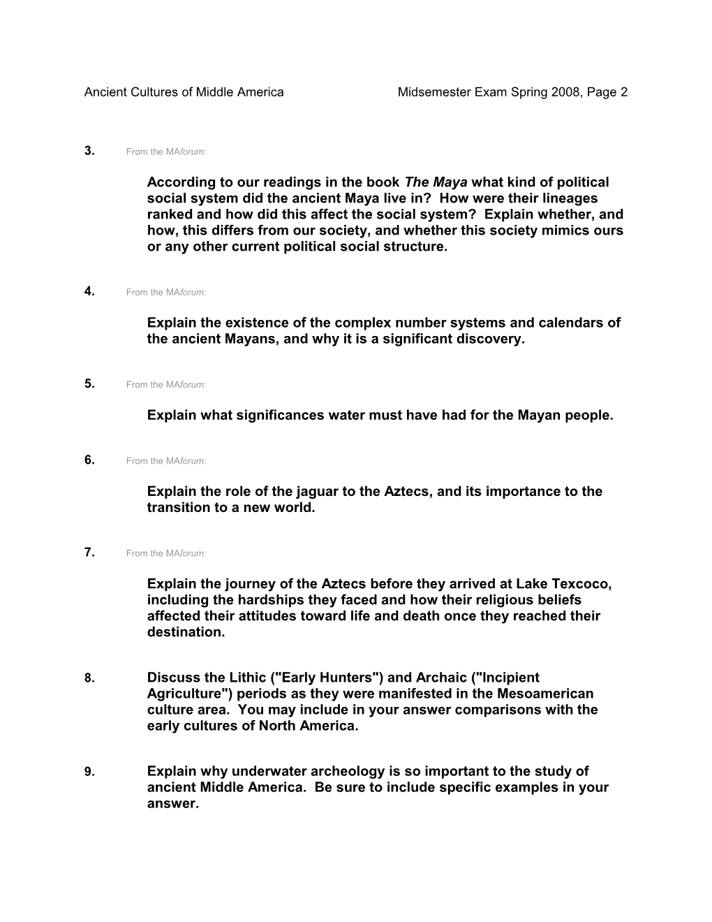 Ancient Cultures of Middle America Midsemester Exam Spring 2008, Page 1