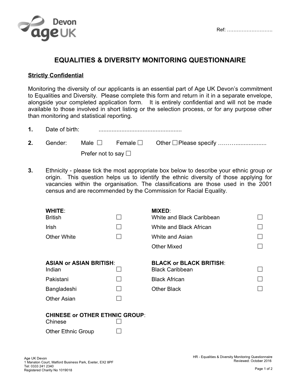 Equalities & Diversity Monitoring Questionnaire