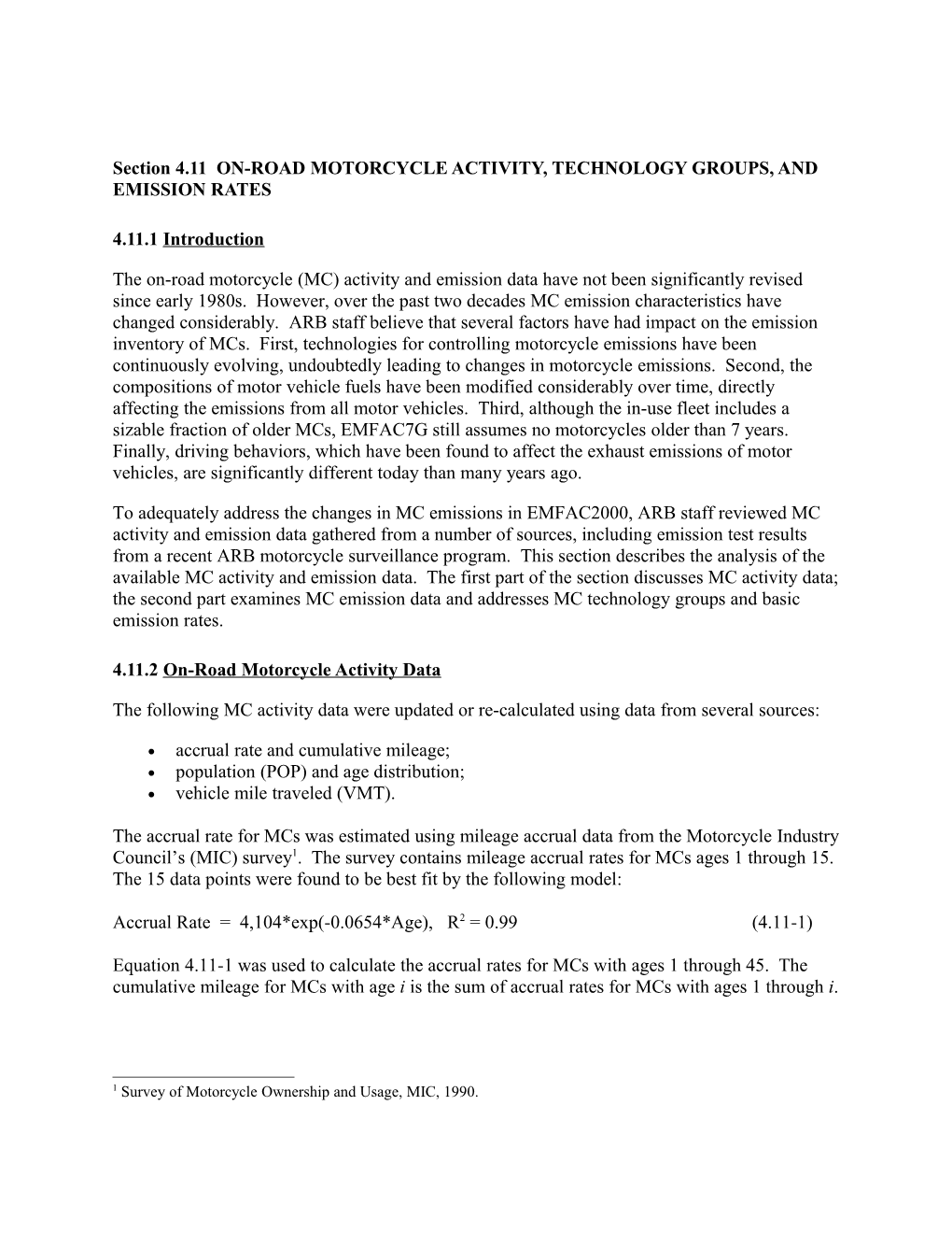 Section 4.11 ON-ROAD MOTORCYCLE ACTIVITY, TECHNOLOGY GROUPS, and EMISSION RATES