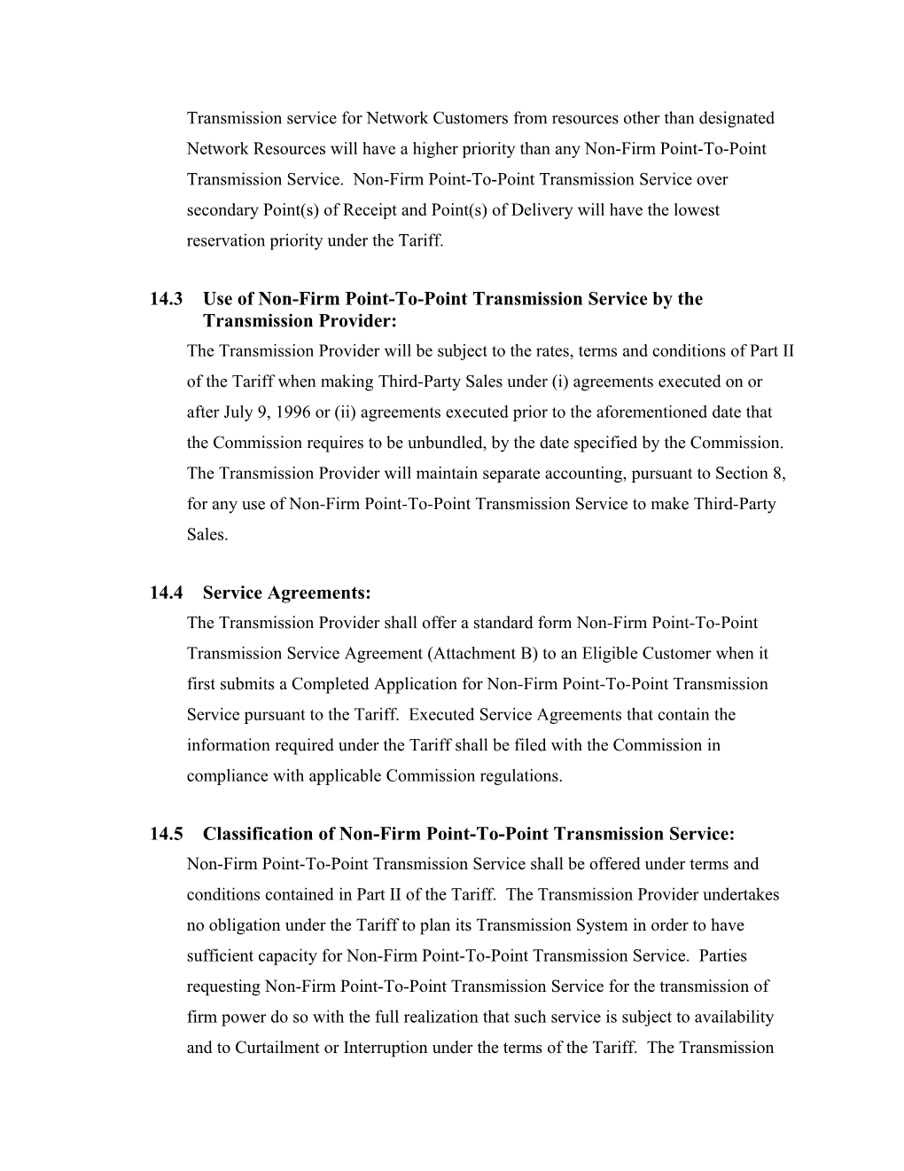 14Nature of Non-Firm Point-To-Point Transmission Service