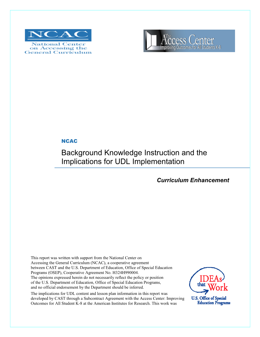 Background Knowledge Instruction and the Implications for UDL Implementation