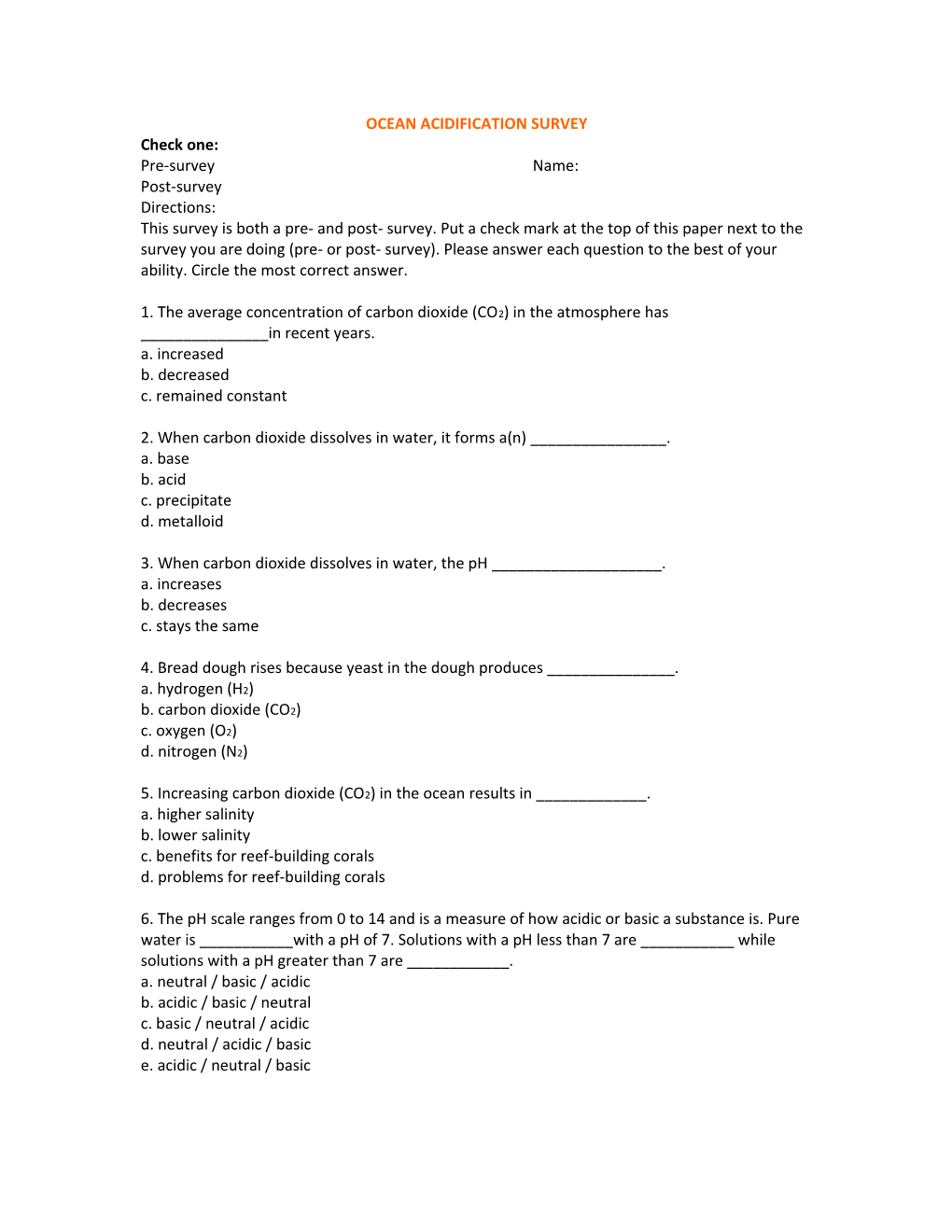 Ocean Acidification Survey