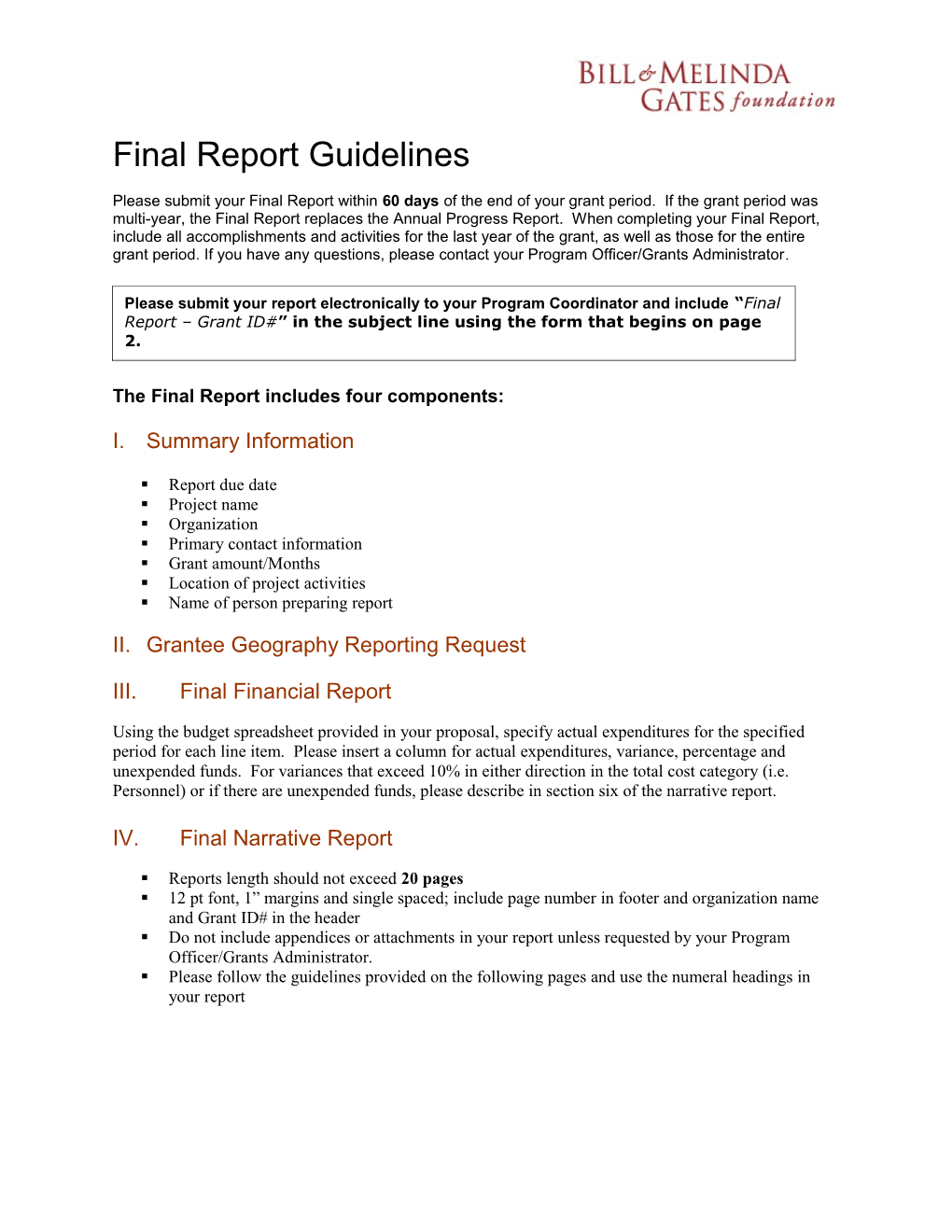 Global Development Final Report Guidelines