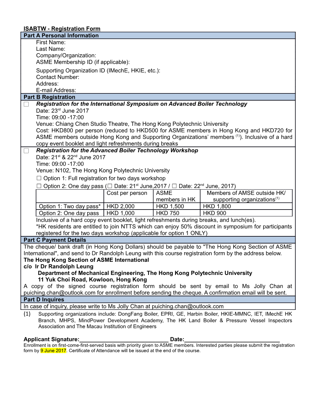 ISABTW- Registration Form