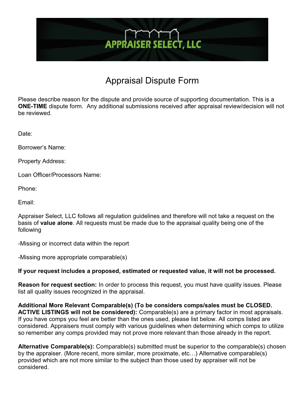 Fill out the Attached Form for Value Reconsideration Or Value Appeal