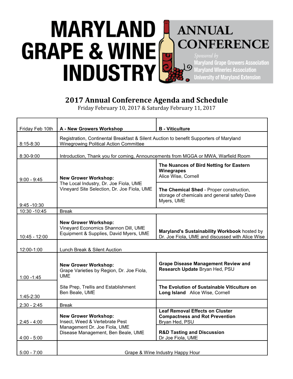 2017 Annual Conference Agenda and Schedule