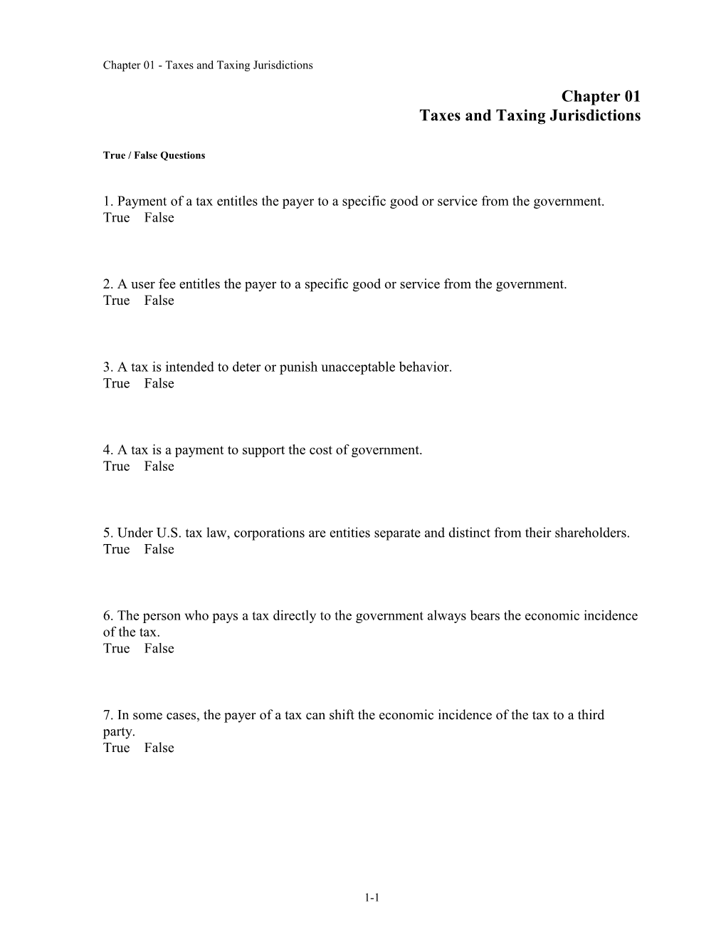 Chapter 01 Taxes and Taxing Jurisdictions