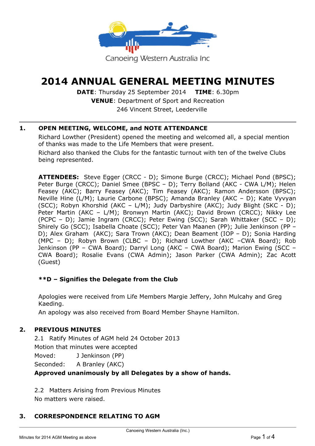 2014 Annual General Meeting Minutes