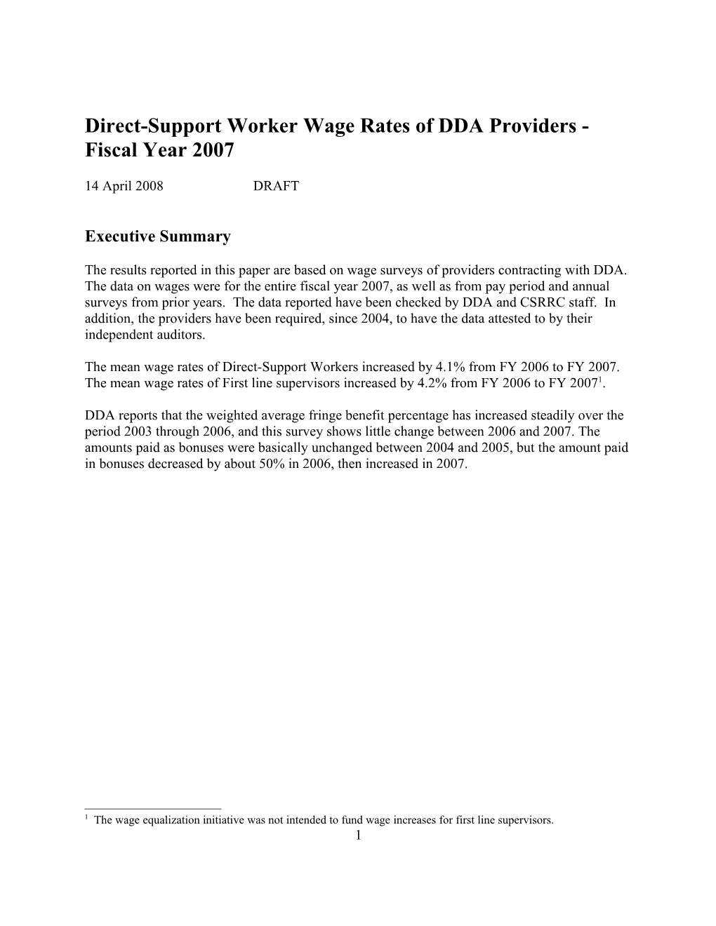 Direct-Support Worker Wage Rates of DDA Providers - 2006