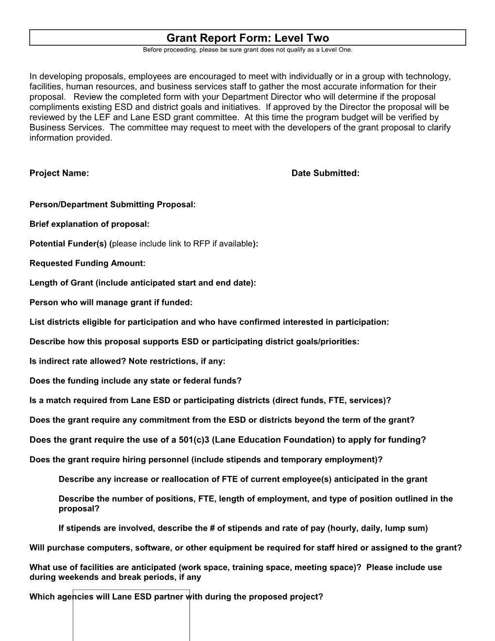 Level One Grant Report Form