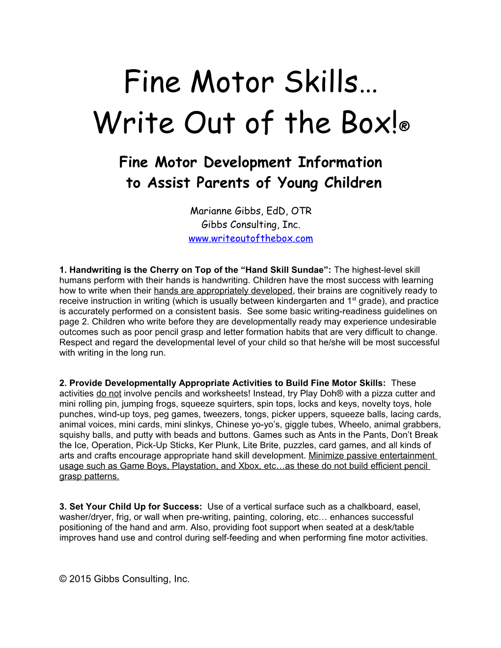 Fine Motor Development Information