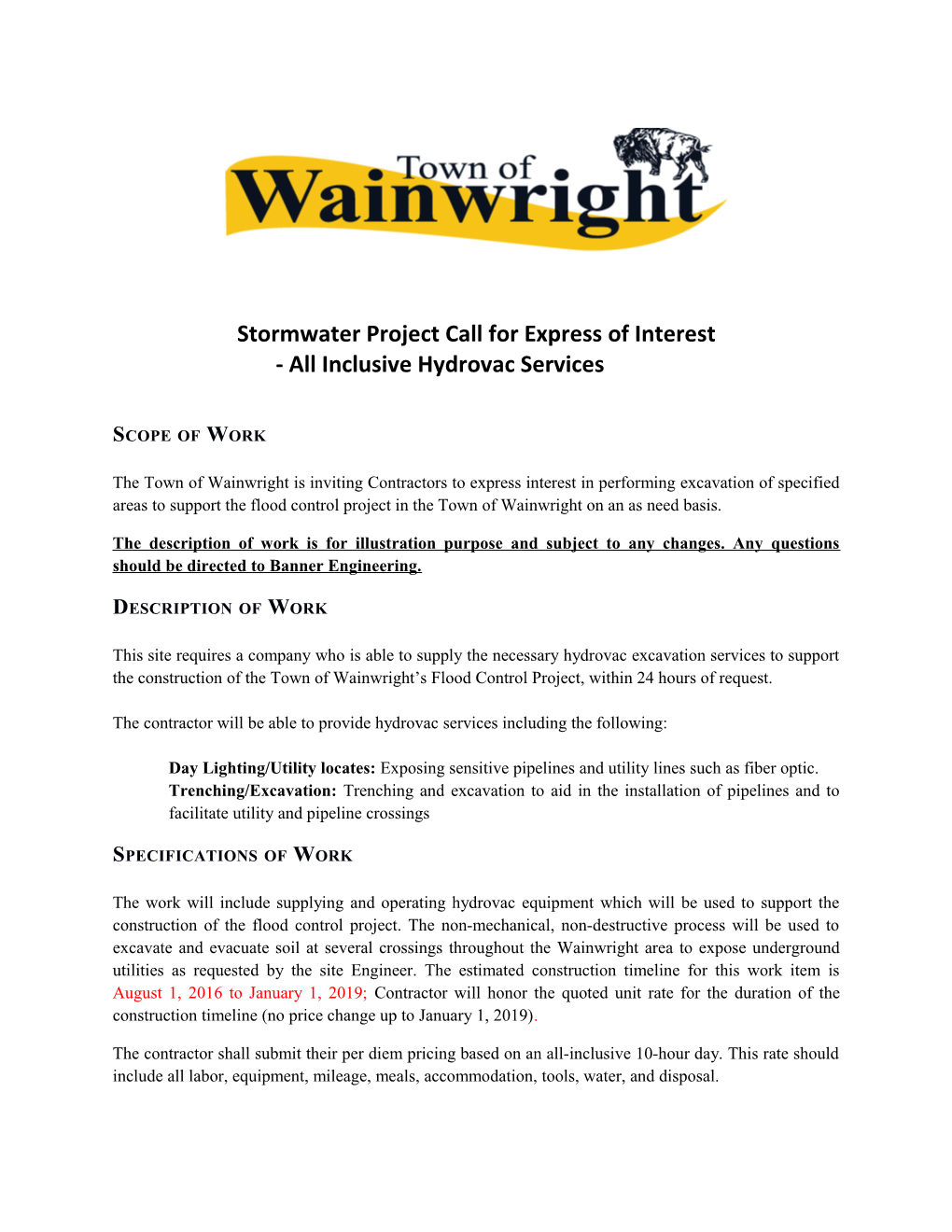 Stormwater Project Call for Express of Interest
