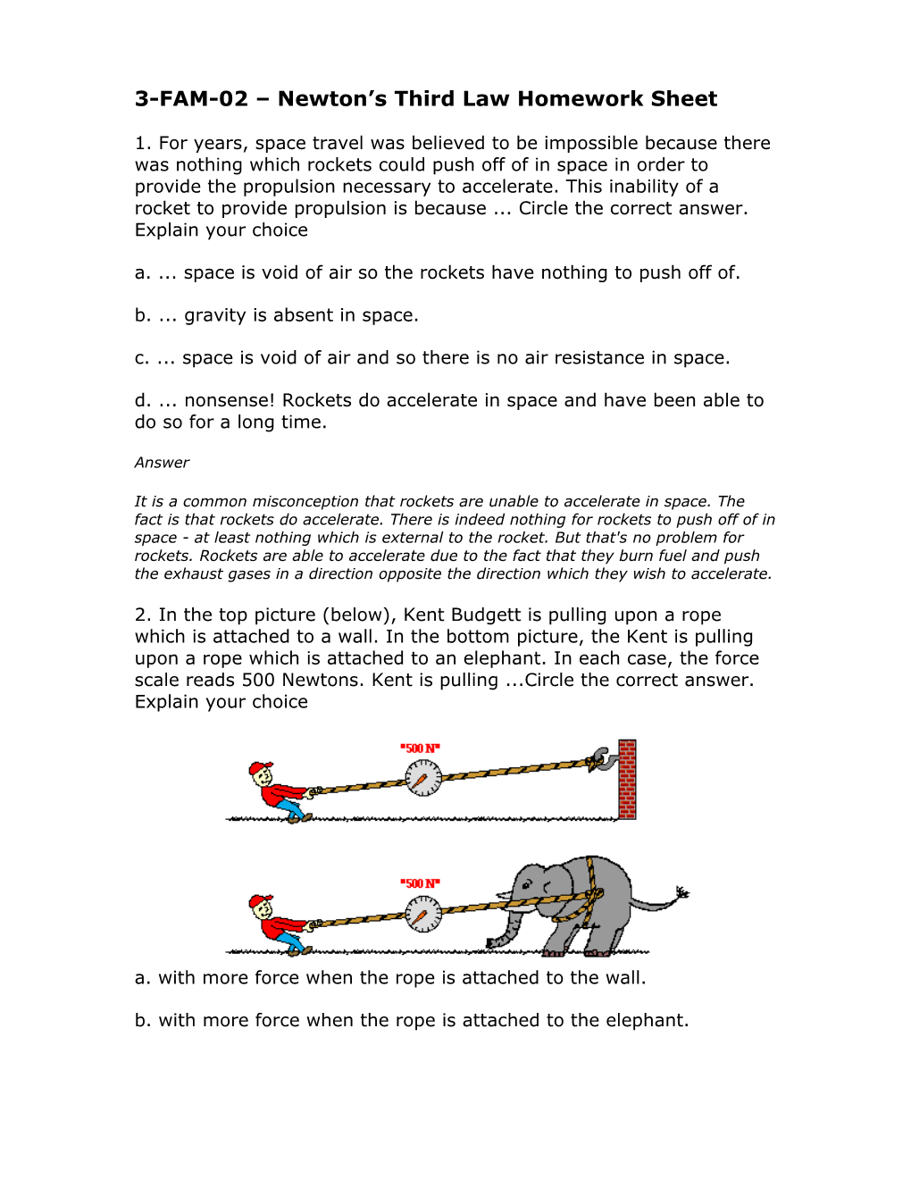 3-FAM-02 Newton S Third Law Homework Sheet