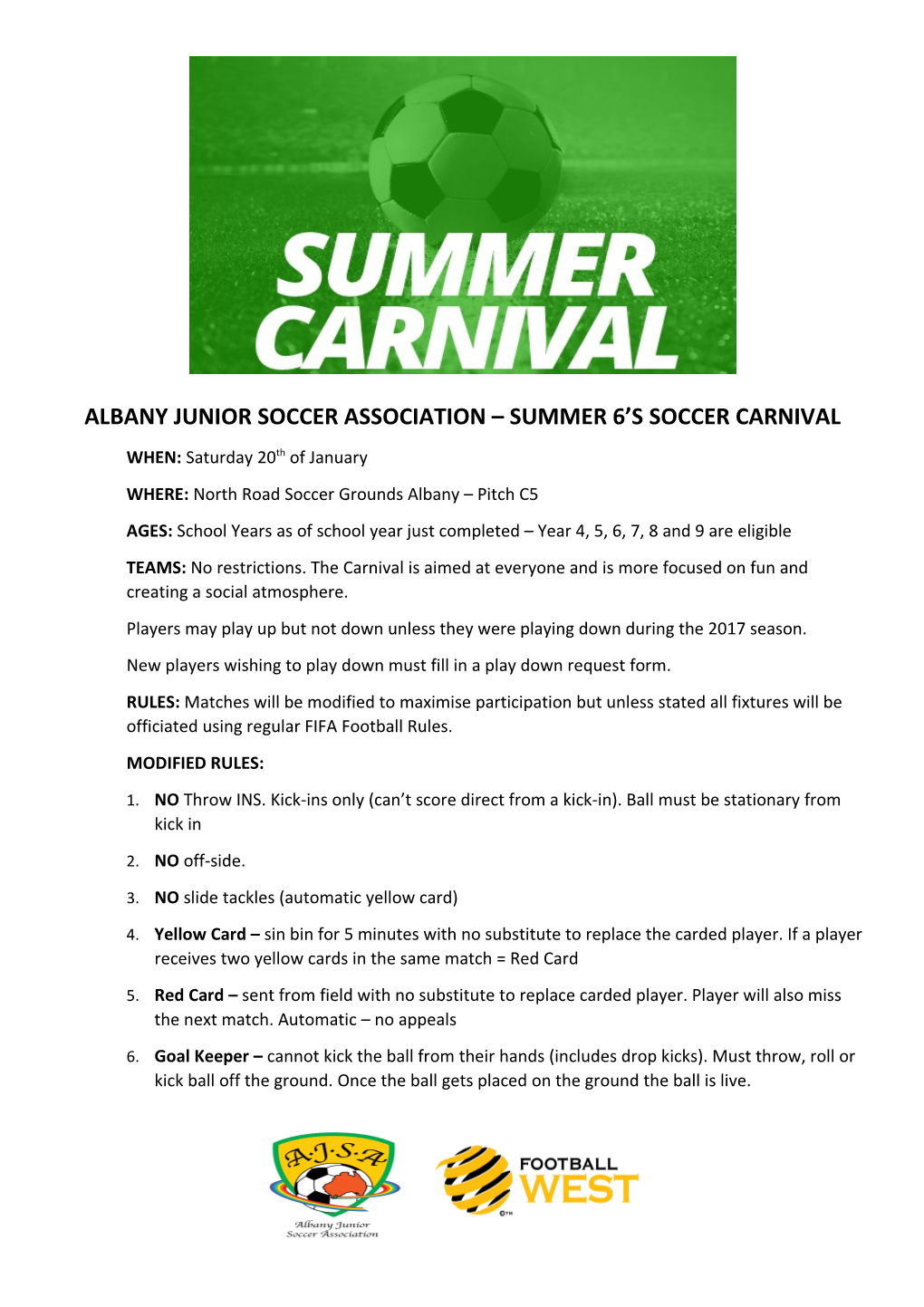 Albany Junior Soccer Association Summer 6 S Soccer Carnival