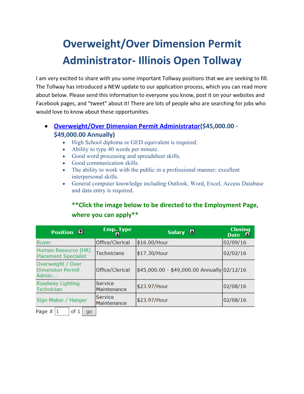 Overweight/Over Dimension Permit Administrator- Illinois Open Tollway