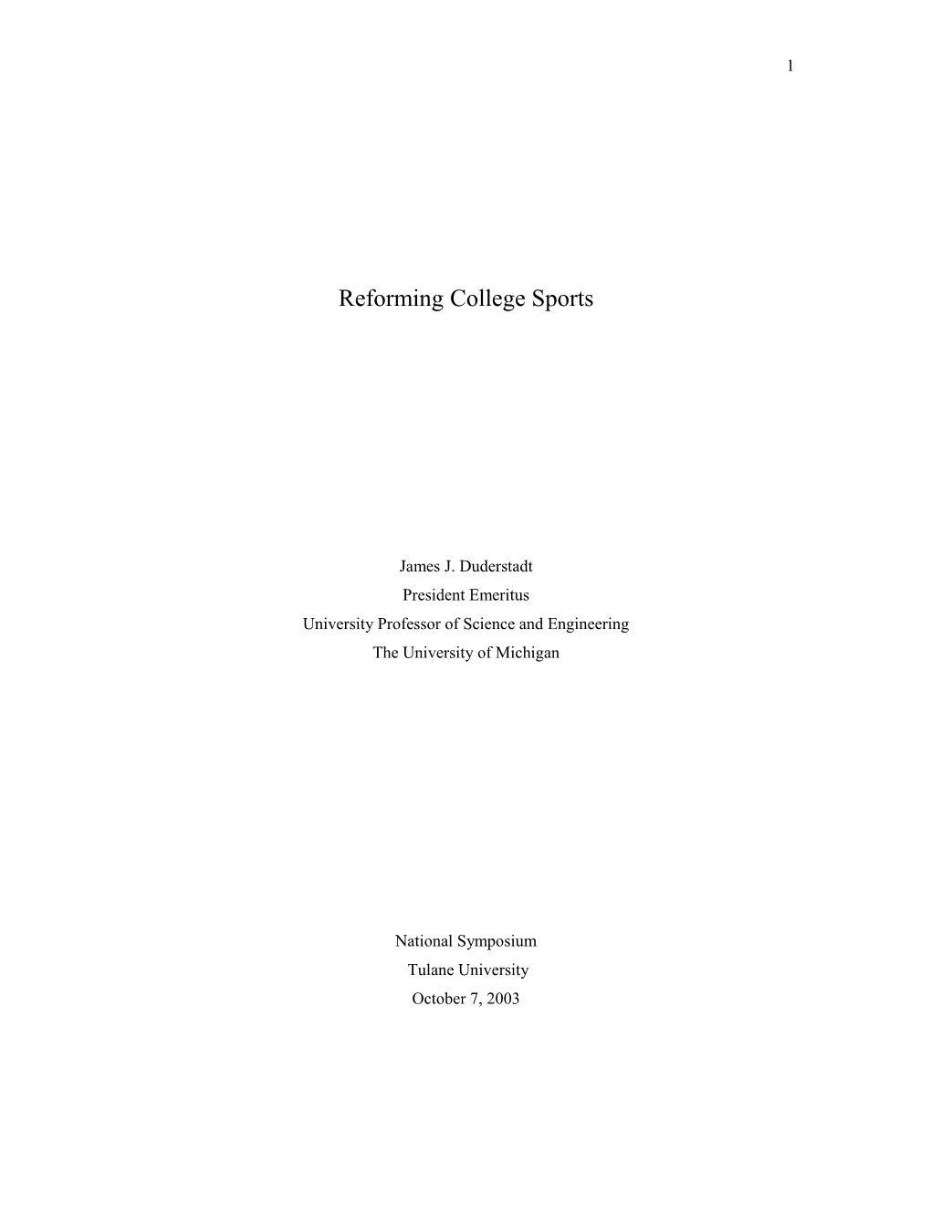 Reforming College Sports