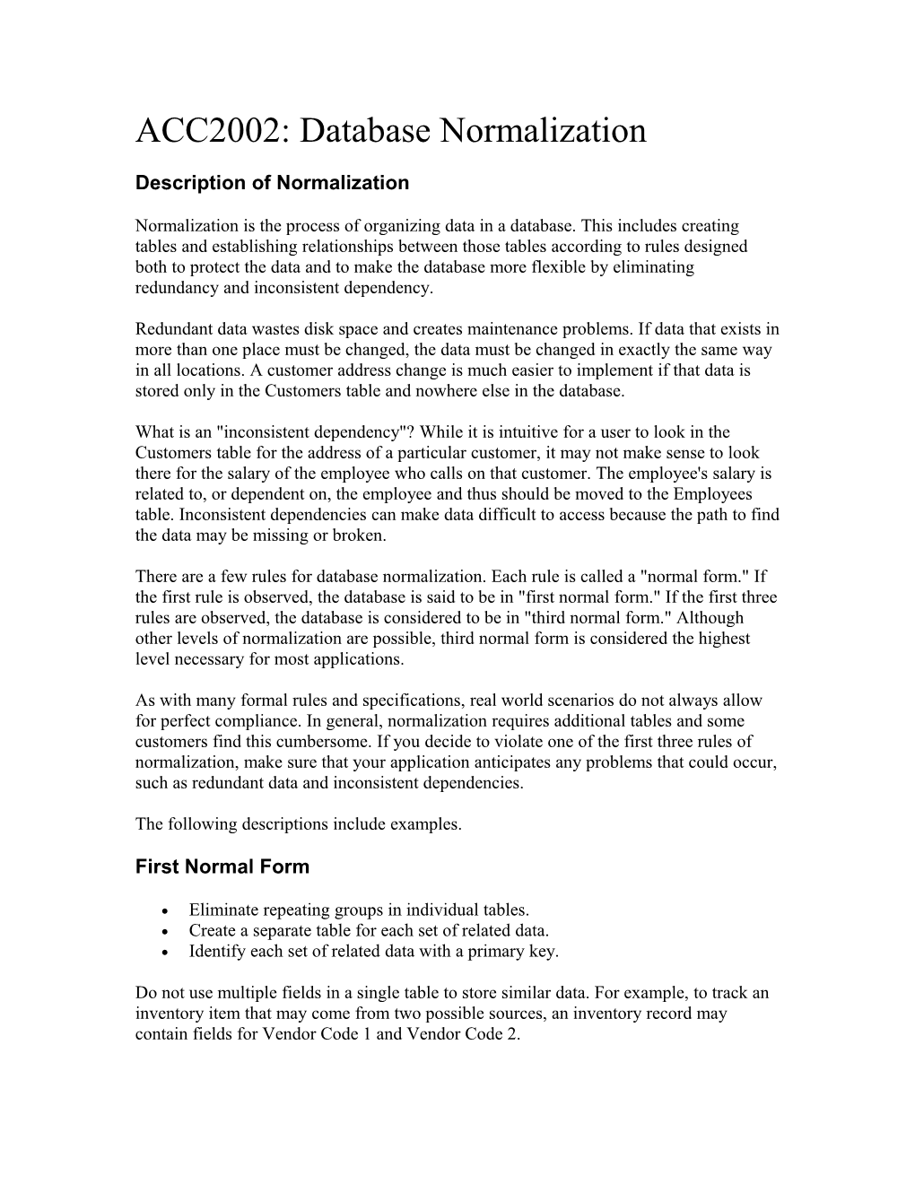 ACC2002: Database Normalization Basics