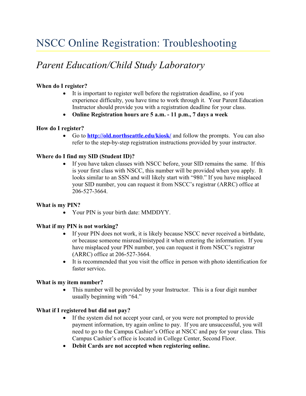 NSCC Online Registration: Troubleshooting