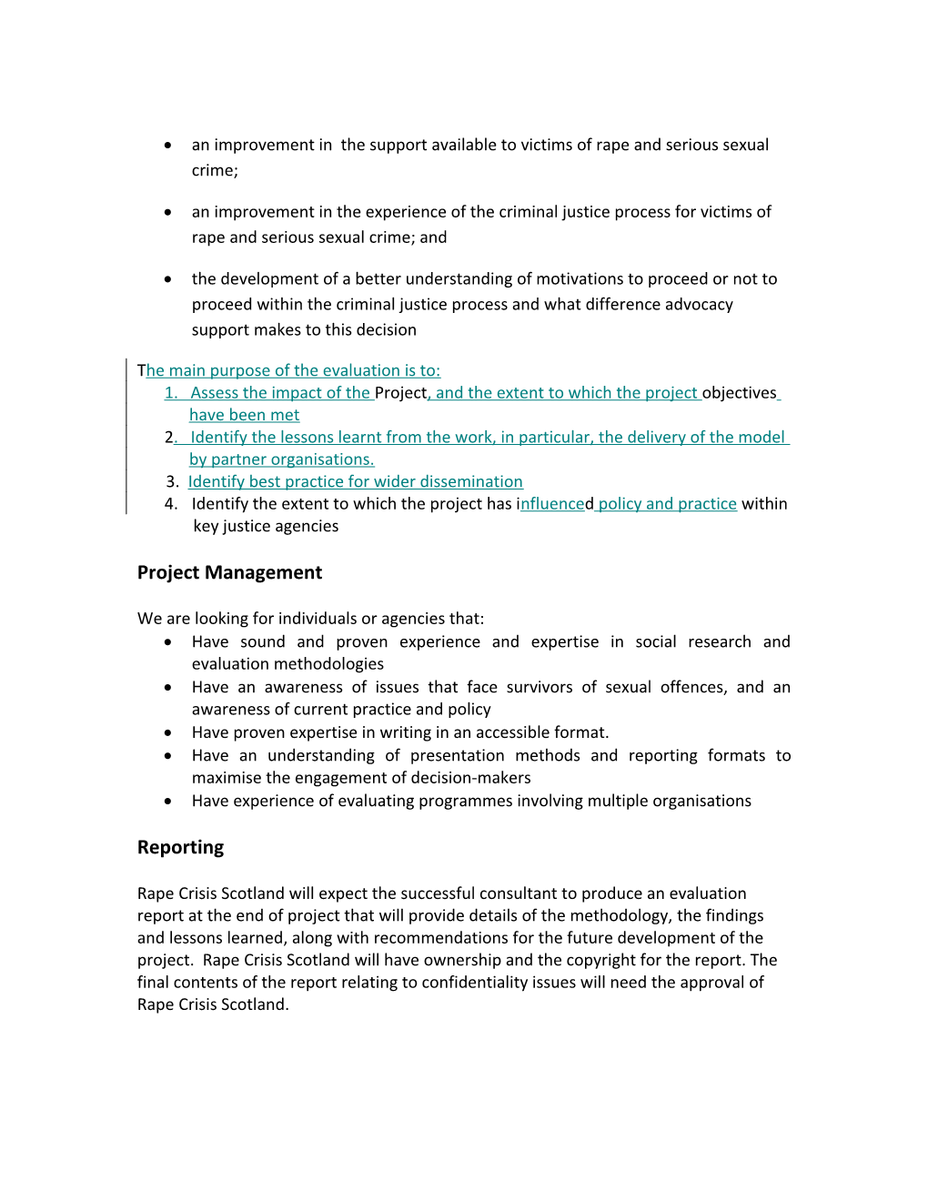 Draft Specification for Feasibility Study Into the Establishment of a National Rape Crisis