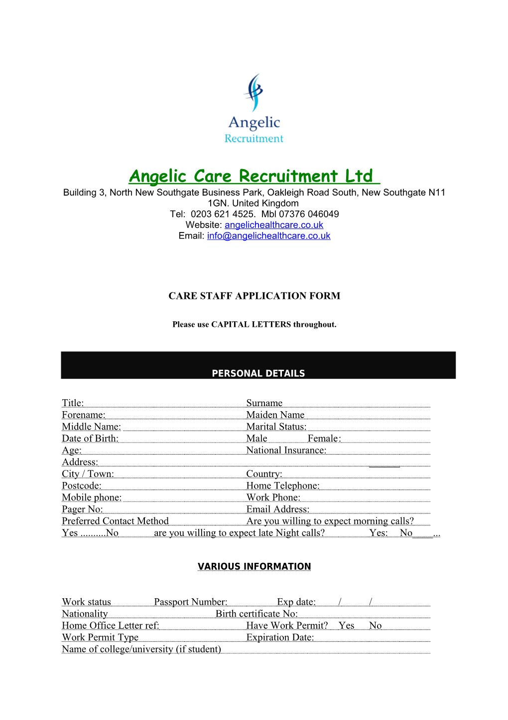 Angelic Care Recruitment Ltd