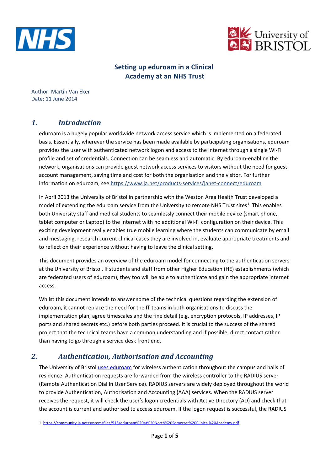 Setting up Eduroam in a Clinical Academy