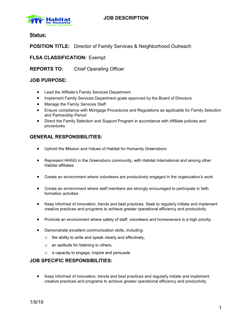 POSITION TITLE:Director of Family Services & Neighborhood Outreach