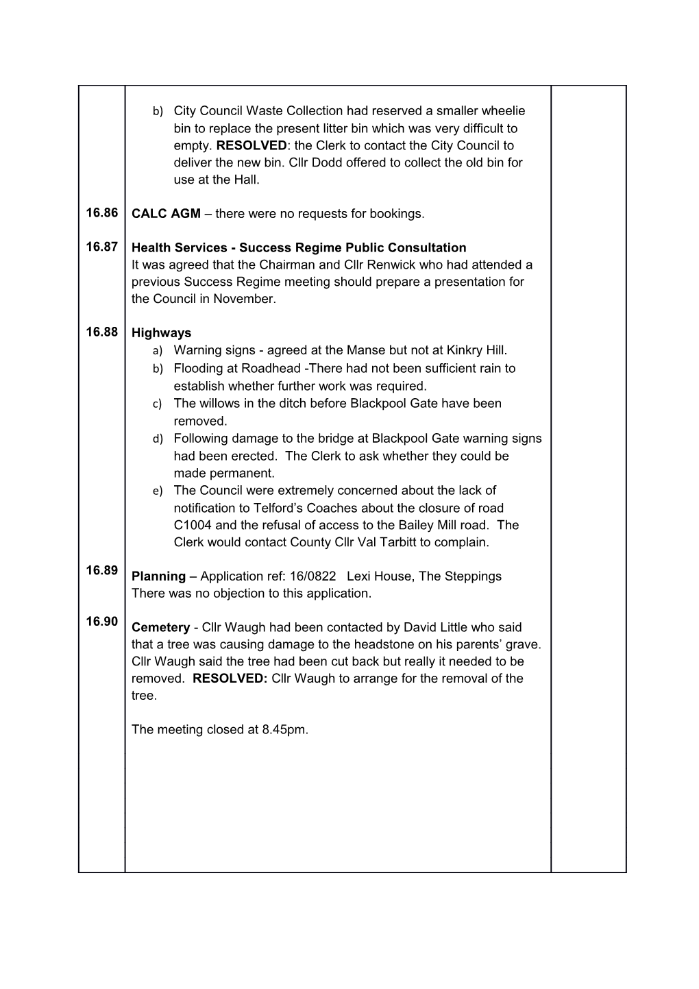 Minutes of the Bewcastle Parish Councilmeeting