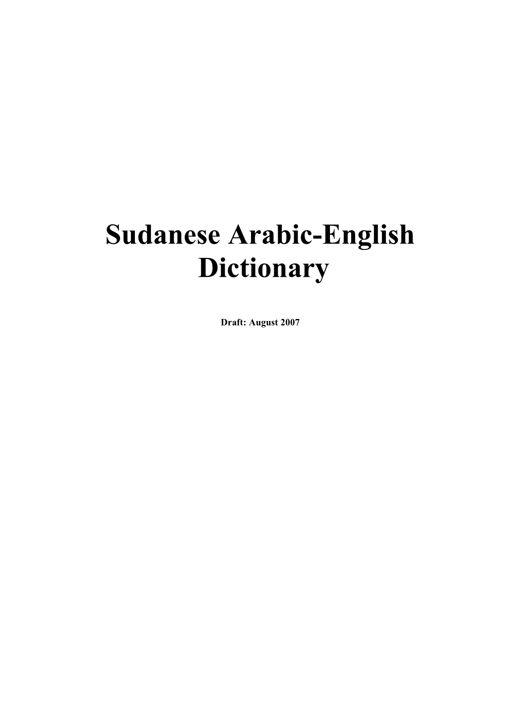 Sudanese Arabic-English Dictionary