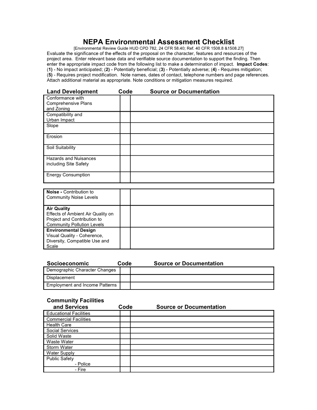 NEPA Environmental Assessment Checklist