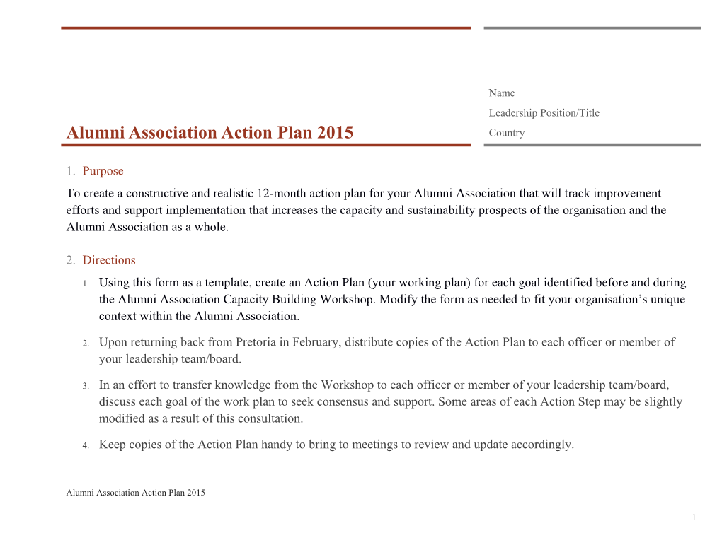 Alumni Association Action Plan 2015