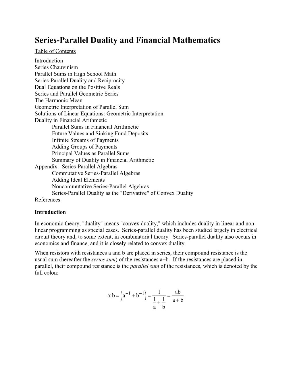 Series-Parallel Duality and Financial Mathematics