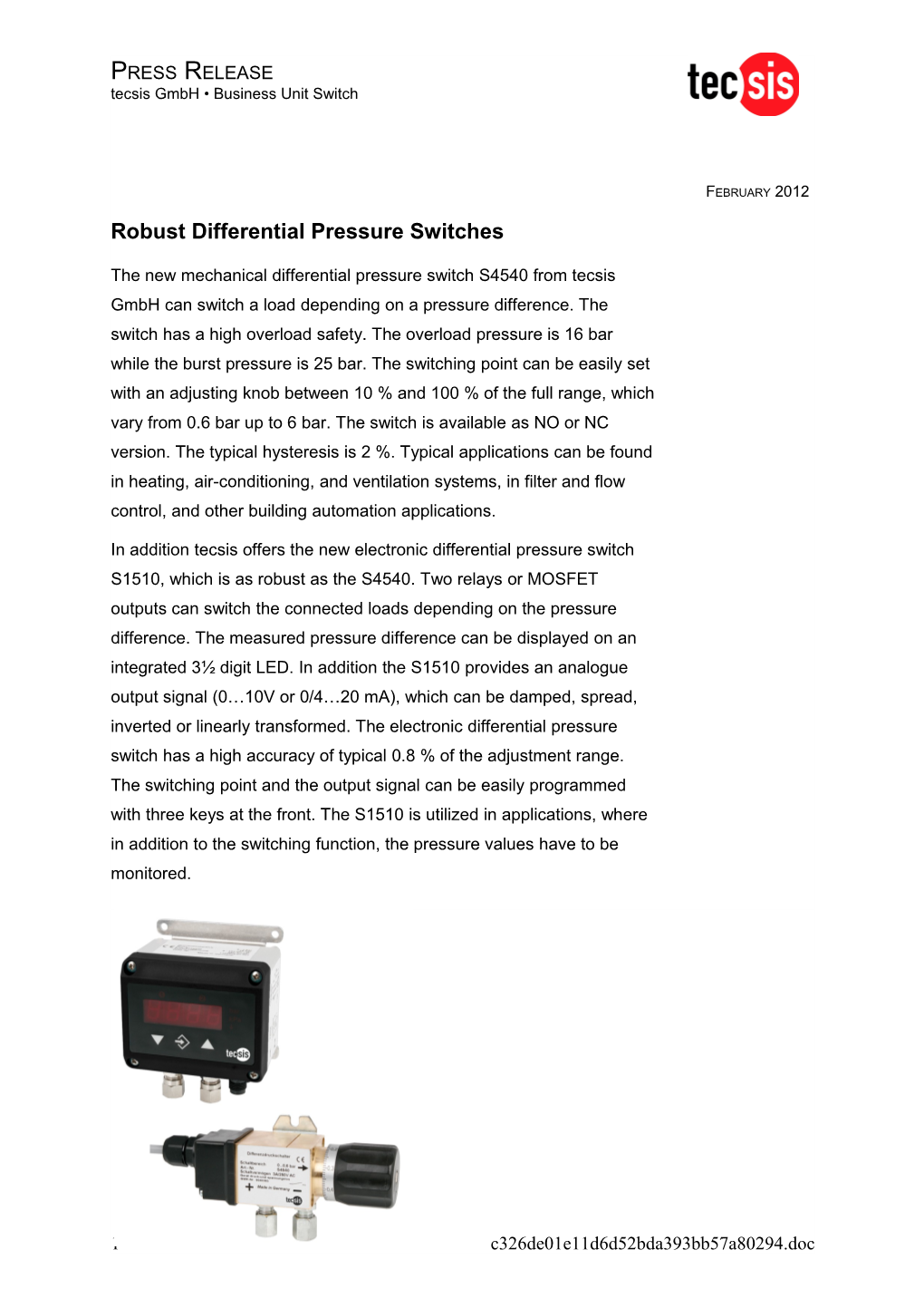 Robust Differential Pressure Switches