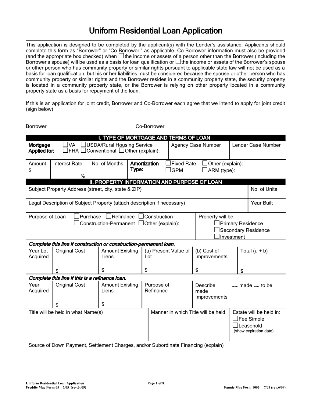 Uniform Residential Loan Application Revised