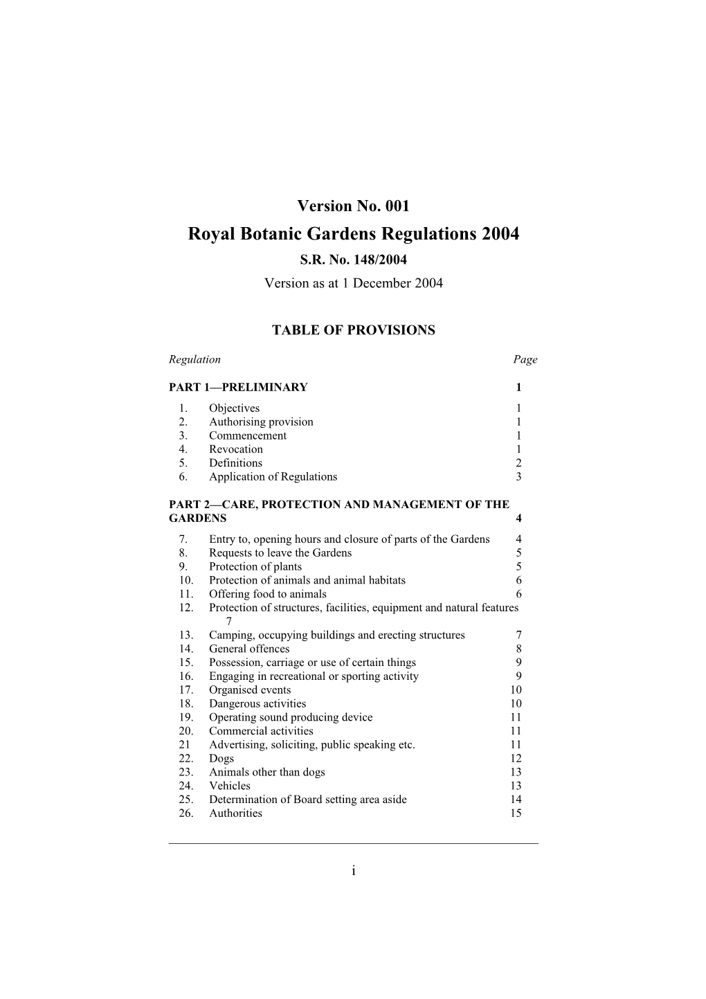 Royal Botanic Gardens Regulations 2004