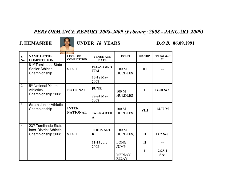 PERFORMANCE REPORT 2008-2009 (February 2008 - JANUARY 2009)