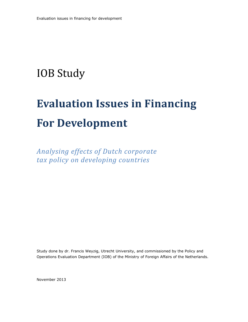 Evaluation Issues in Financing for Development