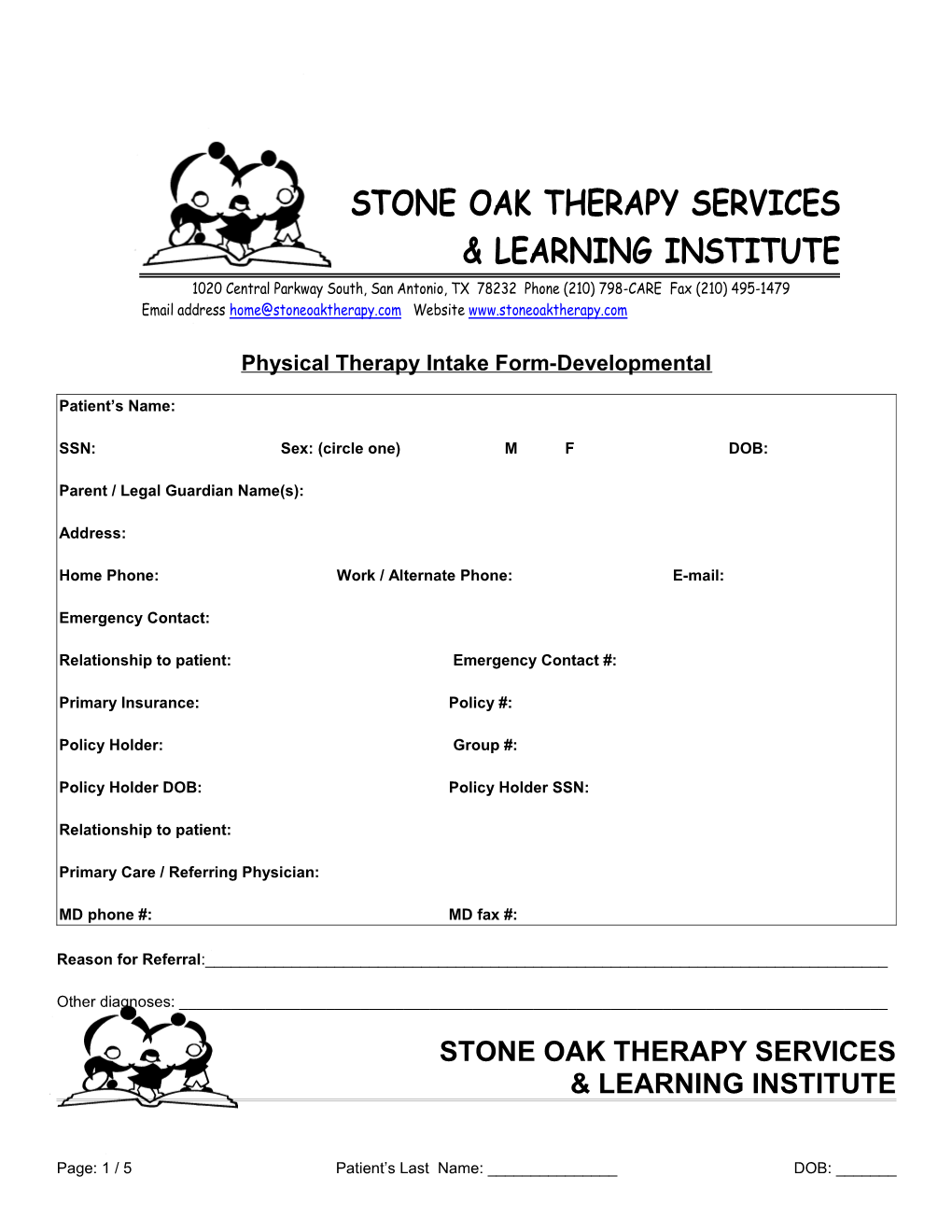 Physical Therapy Intake Form-Developmental