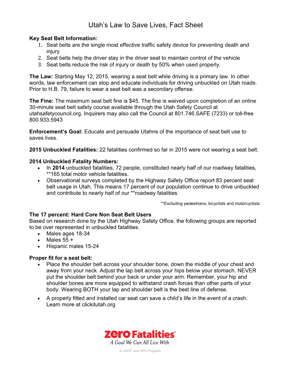 Key Seat Belt Information