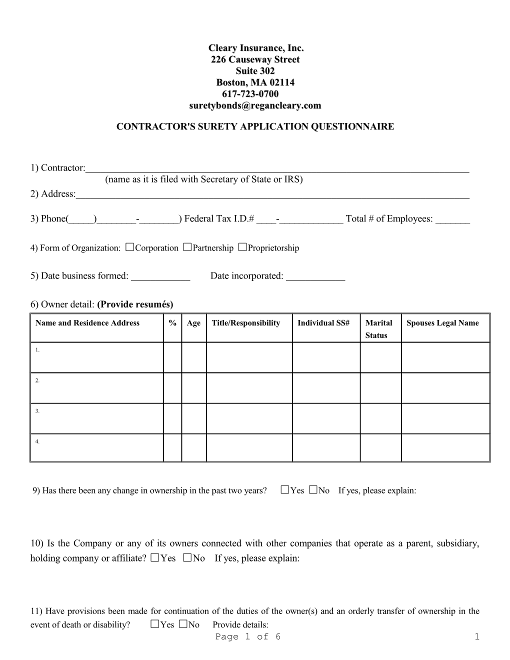 Contractor's Surety Questionnaire DOC