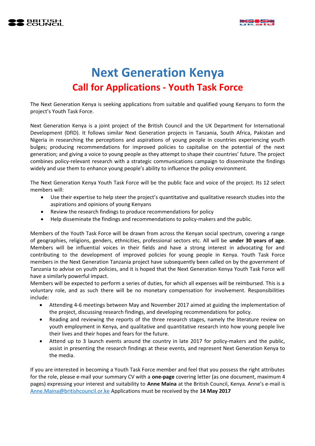 Call for Applications - Youth Task Force