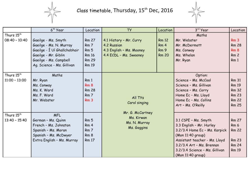 Class Timetable, Friday, 16Th Dec, 2016