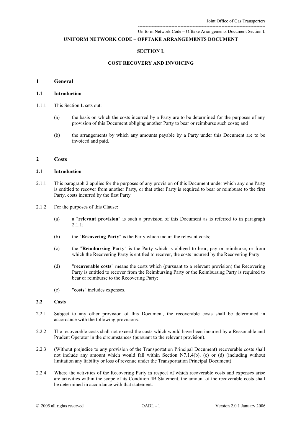 Uniform Network Code Offtake Arrangements Document Section L